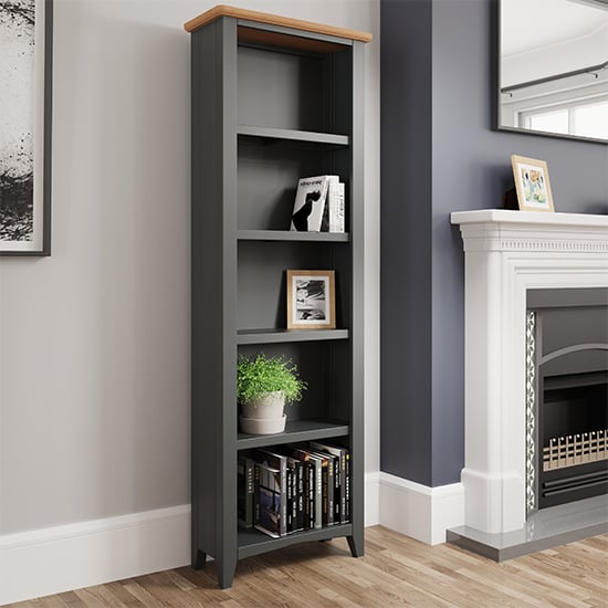 Gilford Tall Wooden Bookcase In Grey FiF