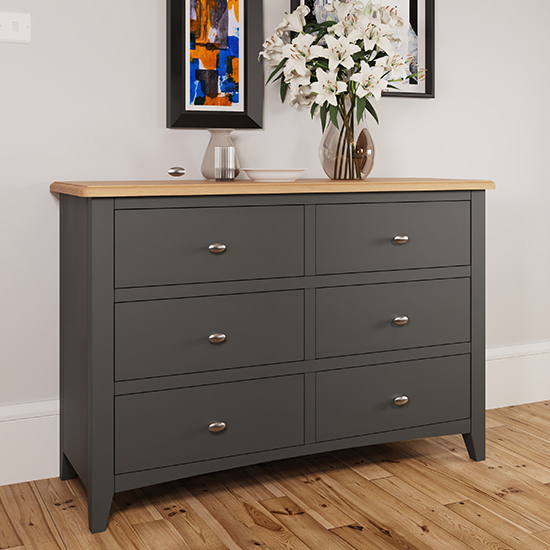 Gilford Wide Wooden Chest Of 6 Drawers In Grey Furniture in Fashion