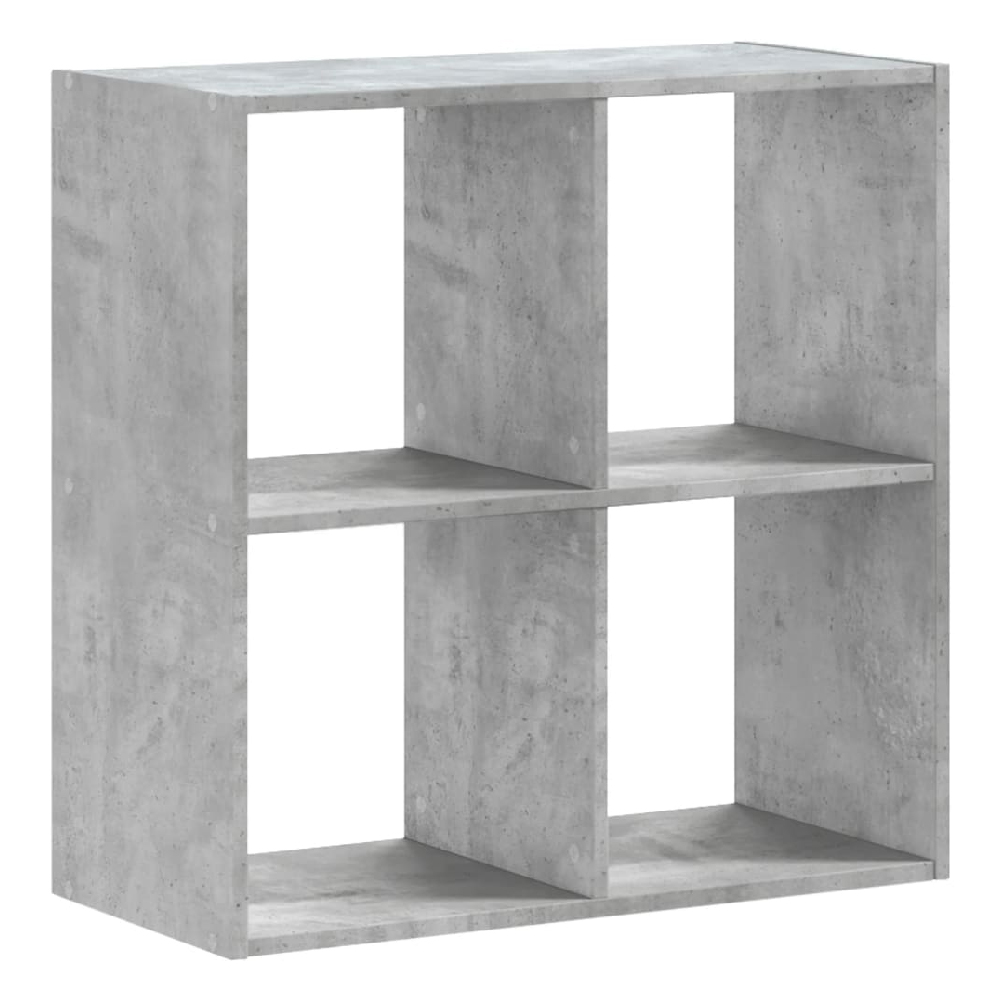 Gilford Wooden Bookcase With 4 Compartments In Concrete Grey