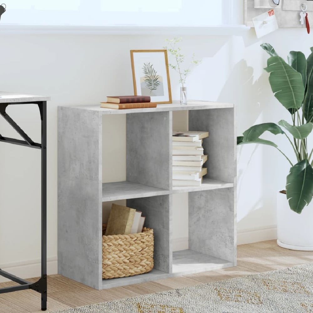 Read more about Gilford wooden bookcase with 4 compartments in concrete grey