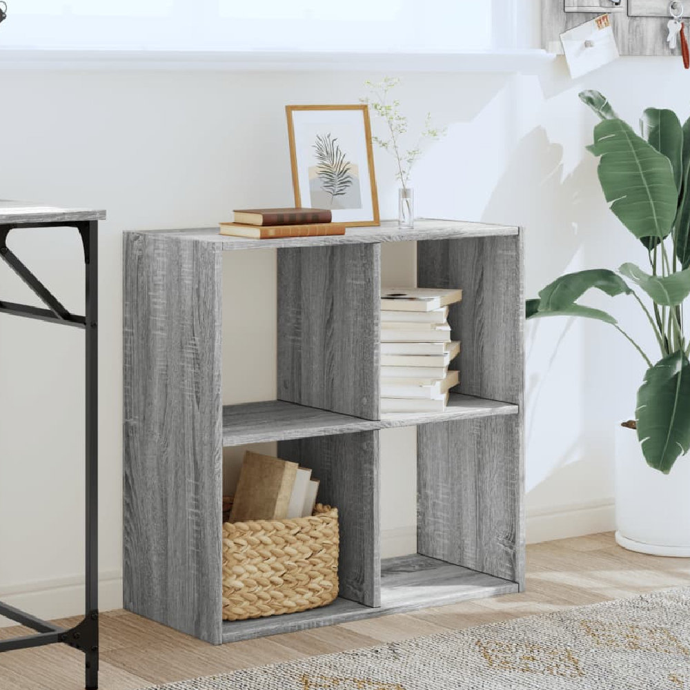 Read more about Gilford wooden bookcase with 4 compartments in grey sonoma