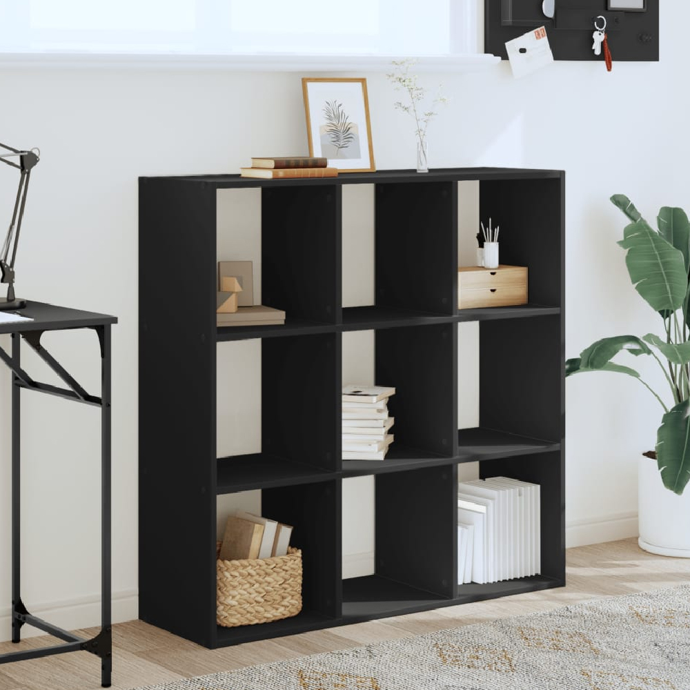 Read more about Gilford wooden bookcase with 9 compartments in black
