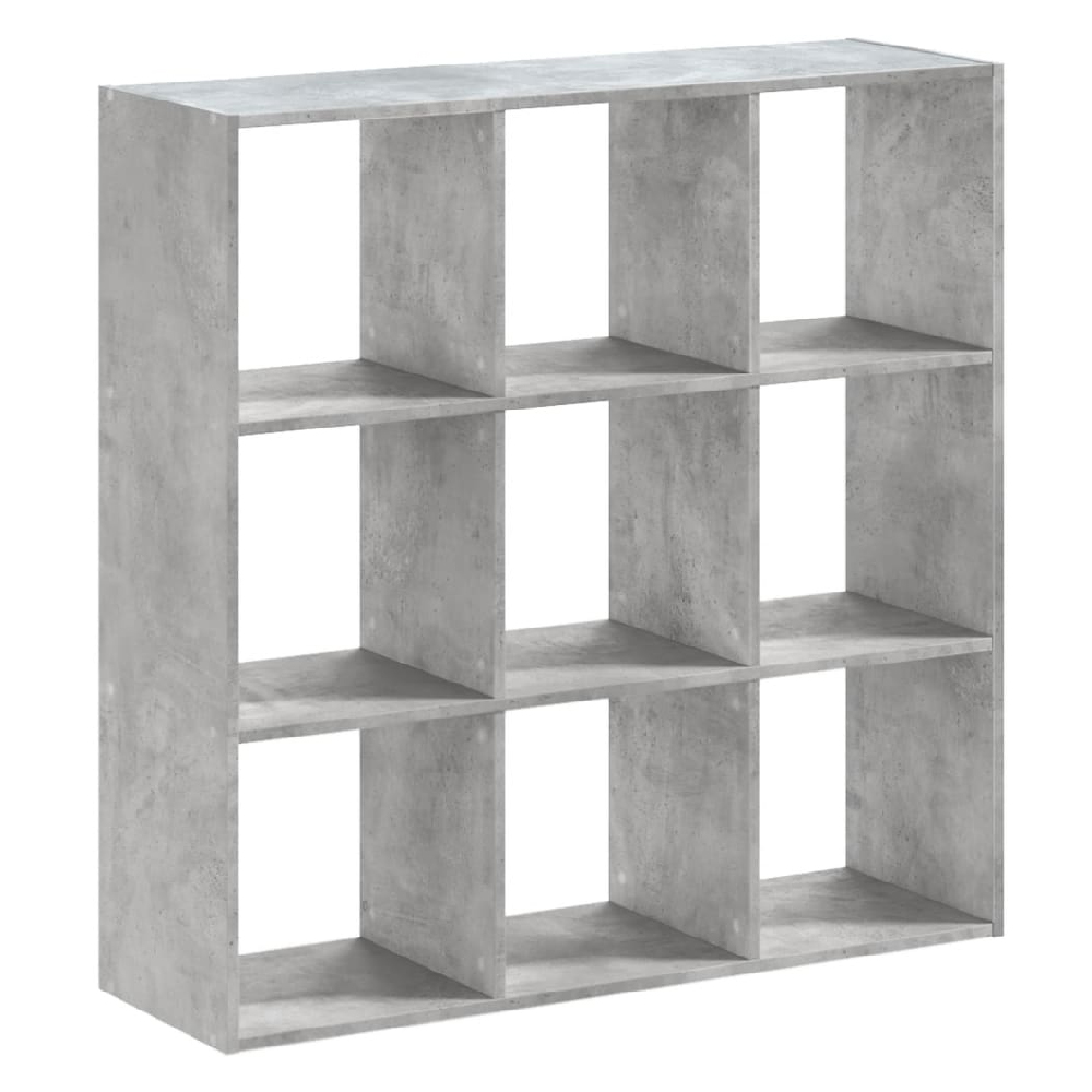 Gilford Wooden Bookcase With 9 Compartments In Concrete Grey