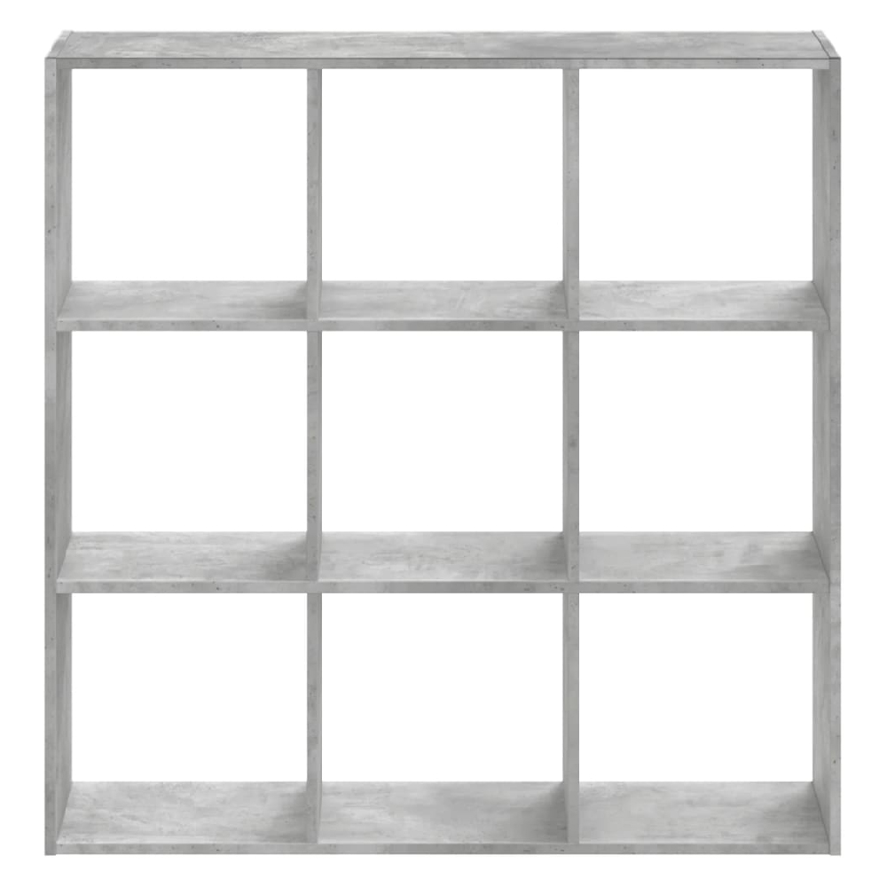 Gilford Wooden Bookcase With 9 Compartments In Concrete Grey