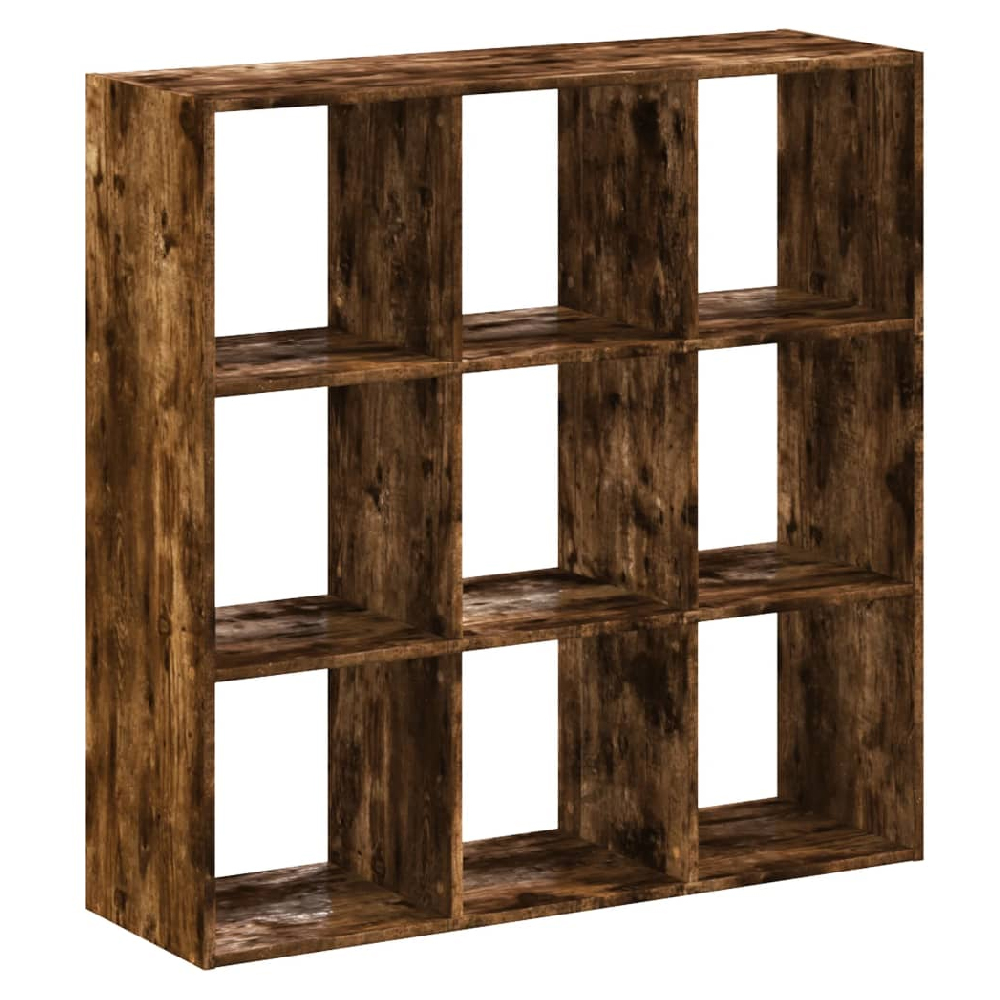 Gilford Wooden Bookcase With 9 Compartments In Smoked Oak