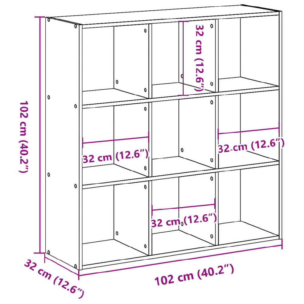 Gilford Wooden Bookcase With 9 Compartments In Smoked Oak