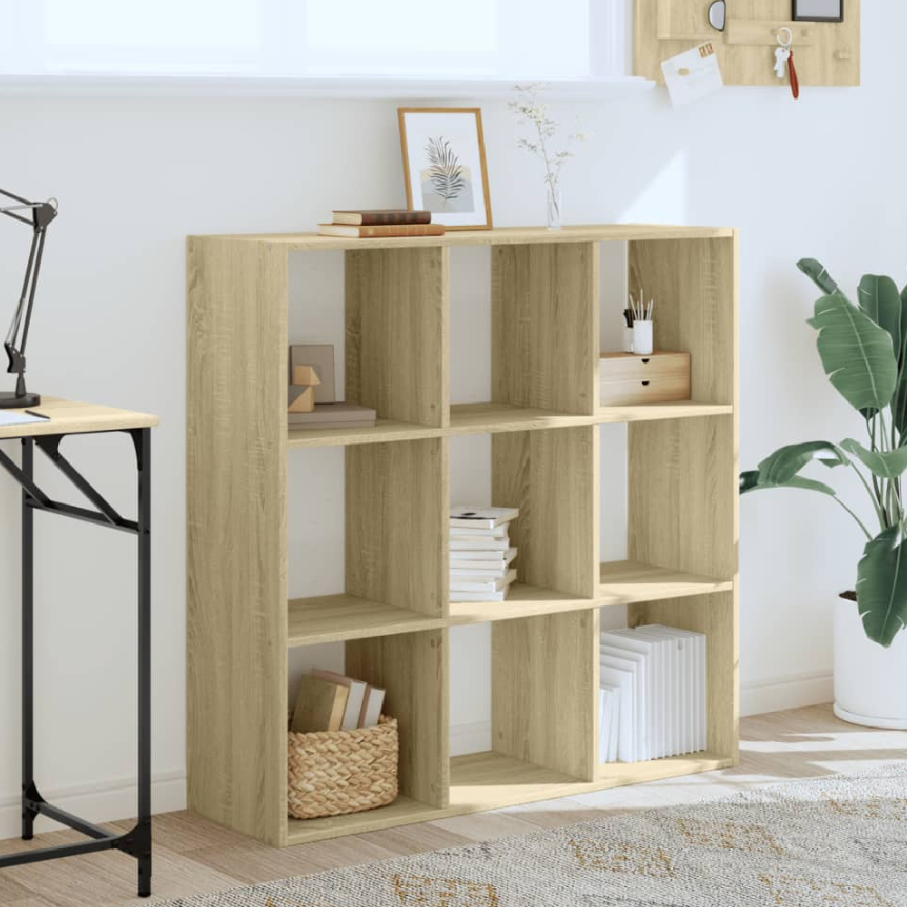 Read more about Gilford wooden bookcase with 9 compartments in sonoma oak