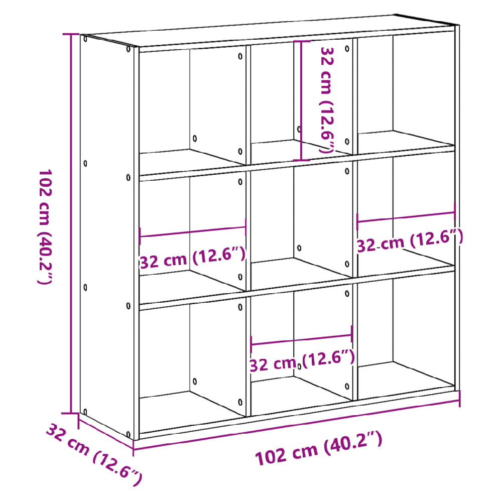 Gilford Wooden Bookcase With 9 Compartments In White