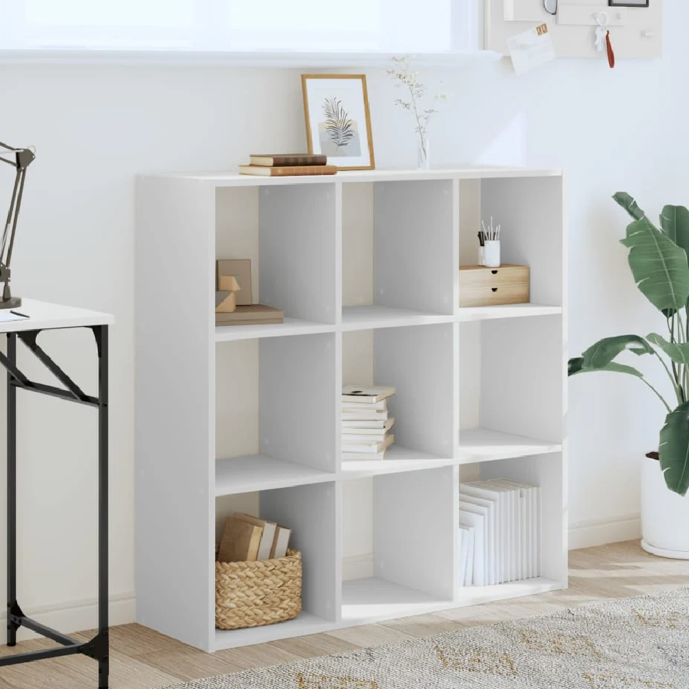 Read more about Gilford wooden bookcase with 9 compartments in white