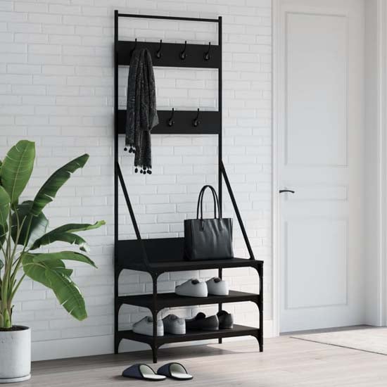 Product photograph of Gilford Wooden Clothes Rack With Shoe Storage In Black from Furniture in Fashion