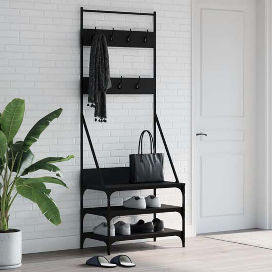 Read more about Gilford wooden clothes rack with shoe storage in black