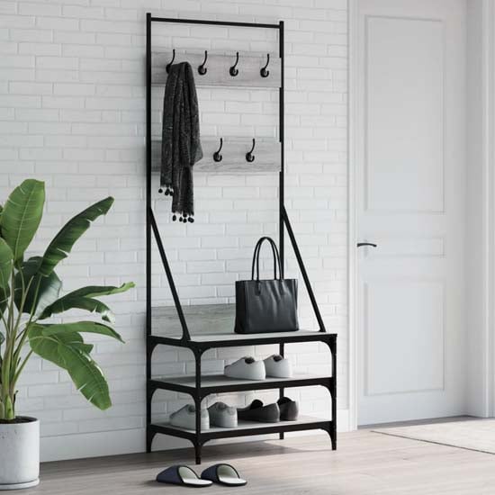 Product photograph of Gilford Wooden Clothes Rack With Shoe Storage In Grey Sonoma Oak from Furniture in Fashion