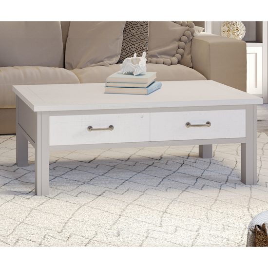 Read more about Gilford wooden coffee table with 4 drawers in grey