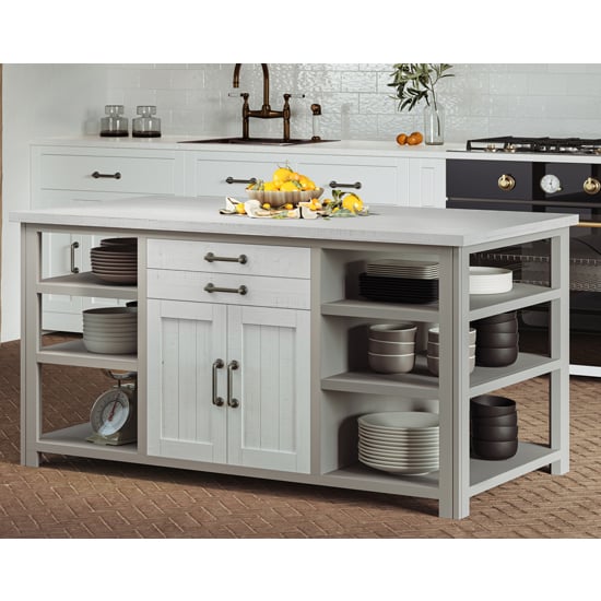 Gilford Wooden Kitchen Island With 2 Doors 2 Drawers In Grey