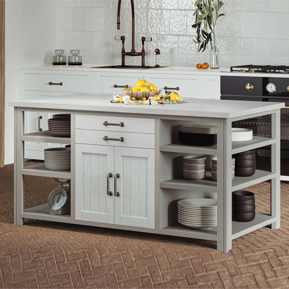 Gilford Wooden Kitchen Island With 2 Doors In Greystone