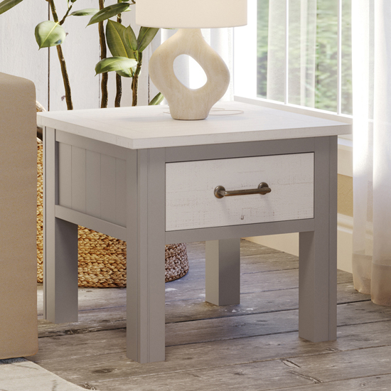 Read more about Gilford wooden lamp table with 1 drawer in grey