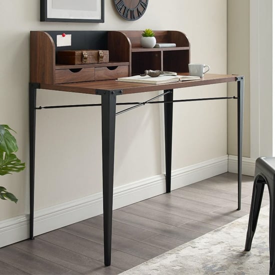 Product photograph of Gilford Wooden Laptop Desk With Hutch Industrial In Dark Walnut from Furniture in Fashion