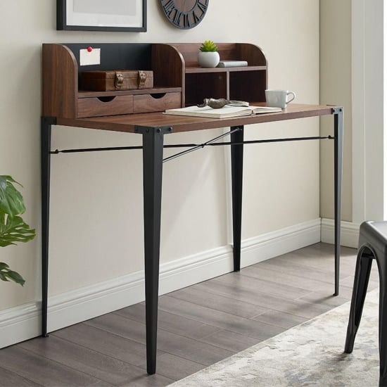 Photo of Gilford wooden laptop desk with hutch industrial in dark walnut