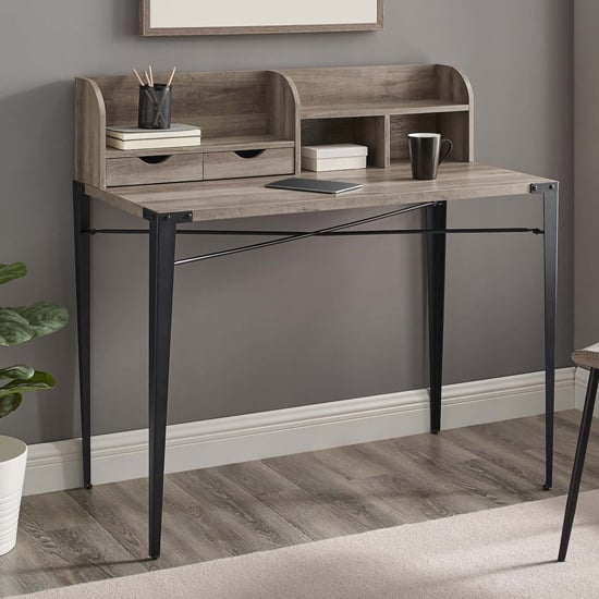 Photo of Gilford wooden laptop desk with hutch industrial in grey wash