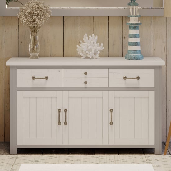 Read more about Gilford wooden sideboard with 3 doors 4 drawers in grey