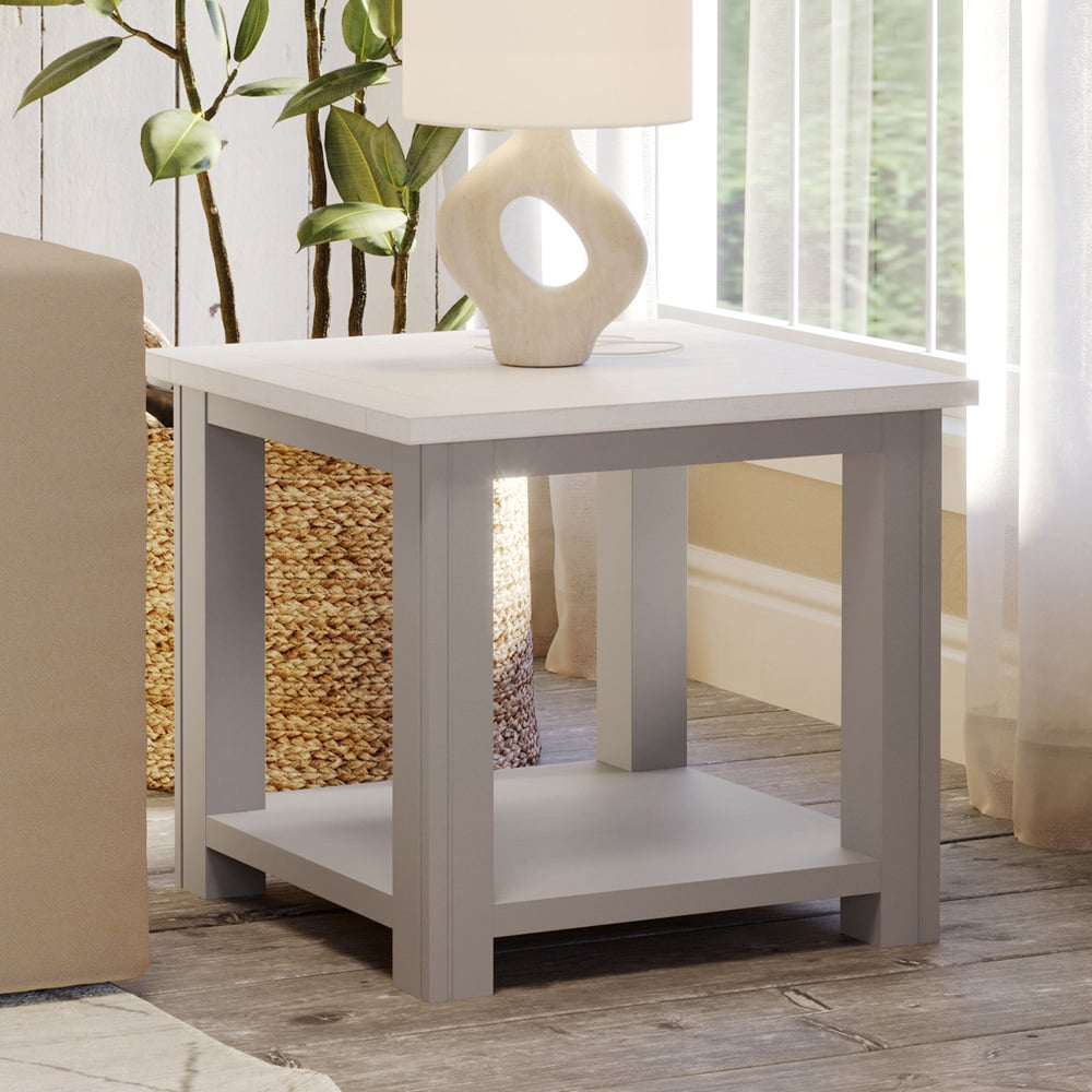 Gilford Wooden Square Lamp Table In Greystone