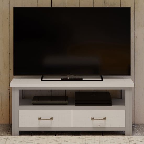 Read more about Gilford wooden tv stand with 2 drawers in grey