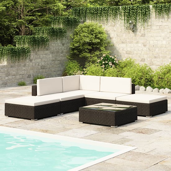 Product photograph of Gili Rattan 6 Piece Garden Lounge Set With Cushions In Black from Furniture in Fashion