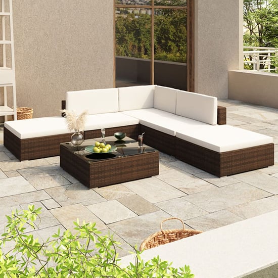 Product photograph of Gili Rattan 6 Piece Garden Lounge Set With Cushions In Brown from Furniture in Fashion