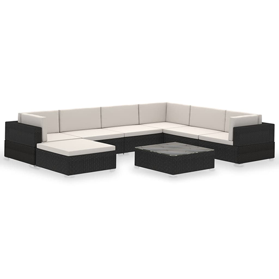 Gili Rattan 8 Piece Garden Lounge Set With Cushions In Black