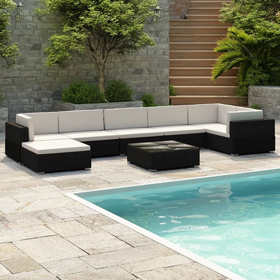 Photo of Gili rattan 8 piece garden lounge set with cushions in black