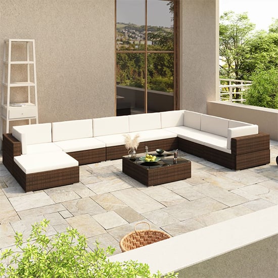 Read more about Gili rattan 8 piece garden lounge set with cushions in brown