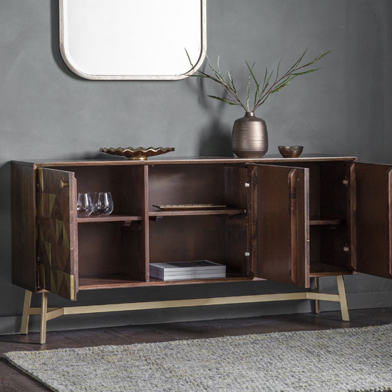 Gillette Wooden Storage Cabinet With 3 Doors In Brown And Gold