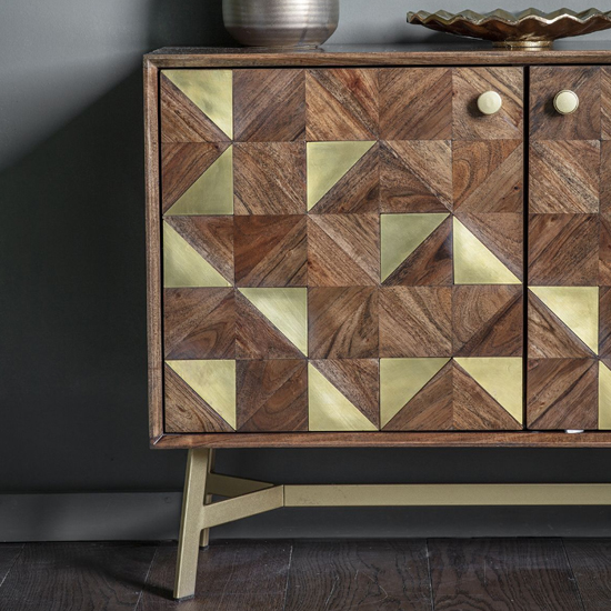 Gillette Wooden Storage Cabinet With 3 Doors In Brown And Gold