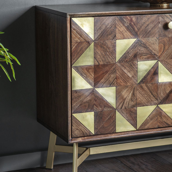 Gillette Wooden Storage Cabinet With 3 Doors In Brown And Gold