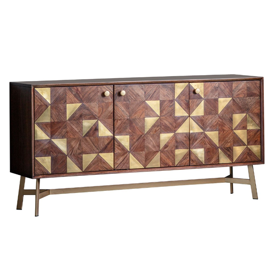 Gillette Wooden Storage Cabinet With 3 Doors In Brown And Gold