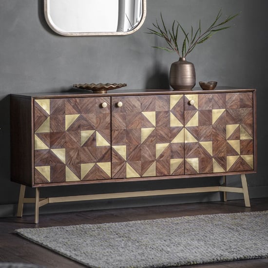 Read more about Gillette acacia sideboard with 3 doors in brown and gold