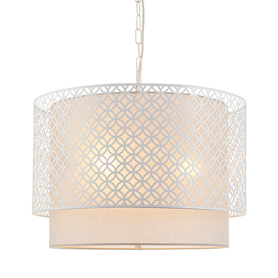 Product photograph of Gilli 3 Lights Grey Fabric Shade Pendant Light In Chalk White from Furniture in Fashion