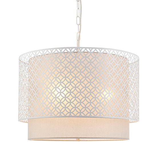 Photo of Gilli 3 lights grey fabric shade pendant light in chalk white