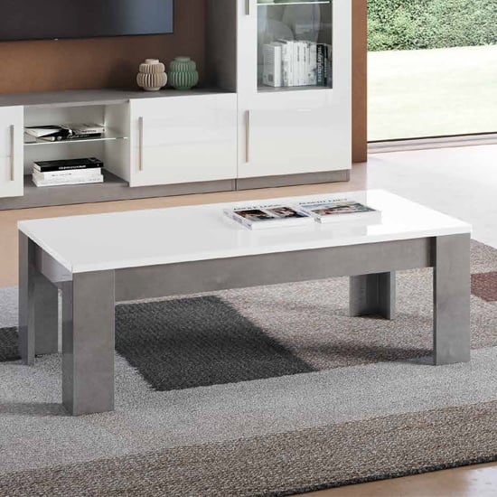Gilon High Gloss Coffee Table Rectangular In White And Grey