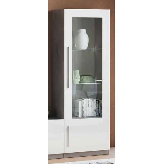 Product photograph of Gilon Gloss Display Cabinet 1 Door In White And Grey With Led from Furniture in Fashion