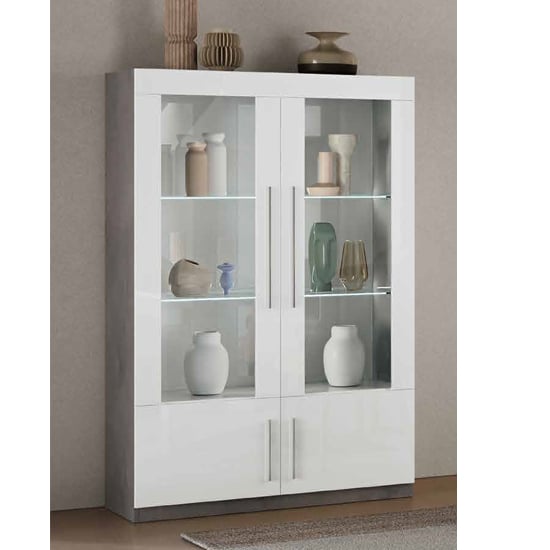 Product photograph of Gilon Gloss Display Cabinet 2 Doors In White And Grey With Led from Furniture in Fashion