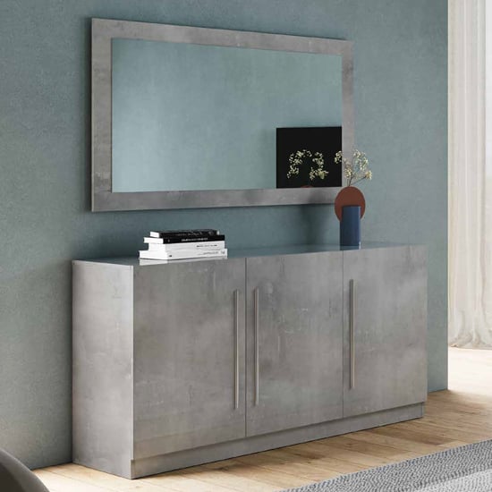 Product photograph of Gilon Gloss Sideboard 3 Doors With Mirror In Grey Marble Effect from Furniture in Fashion