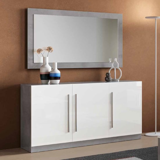 Product photograph of Gilon Gloss Sideboard 3 Doors With Mirror In White And Grey from Furniture in Fashion