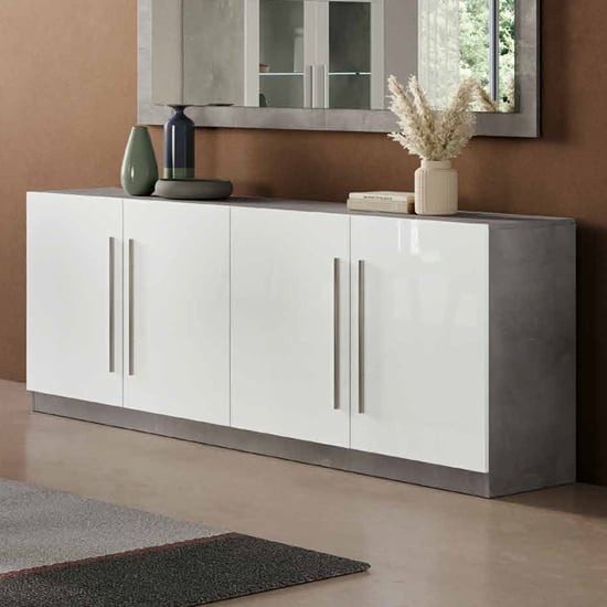 Product photograph of Gilon High Gloss Sideboard 4 Doors In White And Grey from Furniture in Fashion