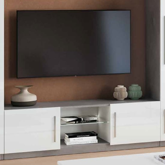 Product photograph of Gilon High Gloss Tv Stand 2 Doors In White And Grey With Led from Furniture in Fashion