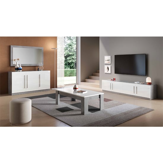 Breta High Gloss TV Stand 4 Doors In White And Grey