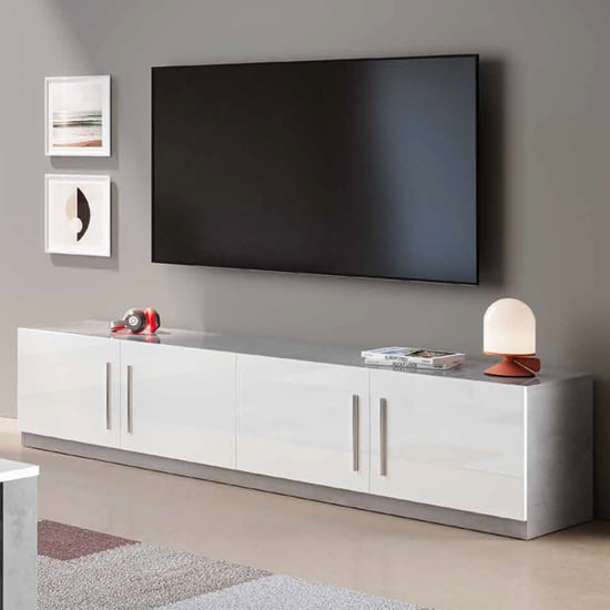 Read more about Breta high gloss tv stand 4 doors in white and grey