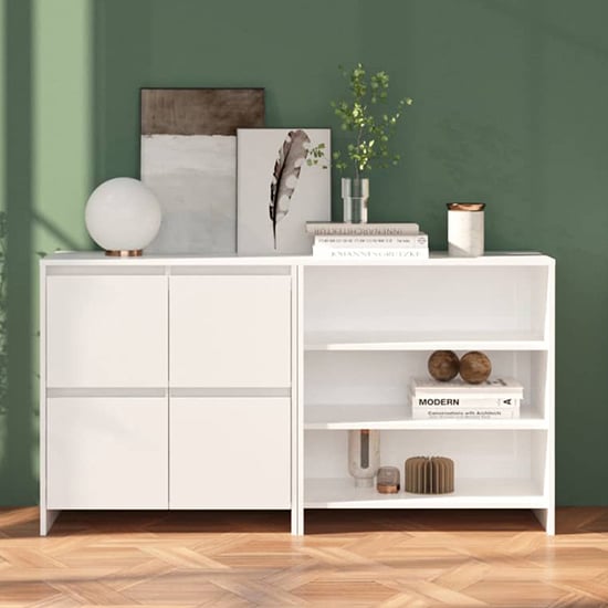 Gilon High Gloss Sideboard With 4 Doors 2 Shelves In White_1
