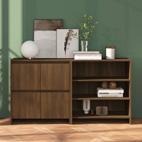 Gilon Wooden Sideboard With 4 Doors 2 Shelves In Brown Oak thumbnail