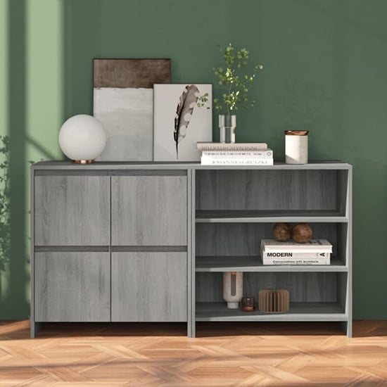 Product photograph of Gilon Wooden Sideboard With 4 Doors 2 Shelves In Grey Oak from Furniture in Fashion
